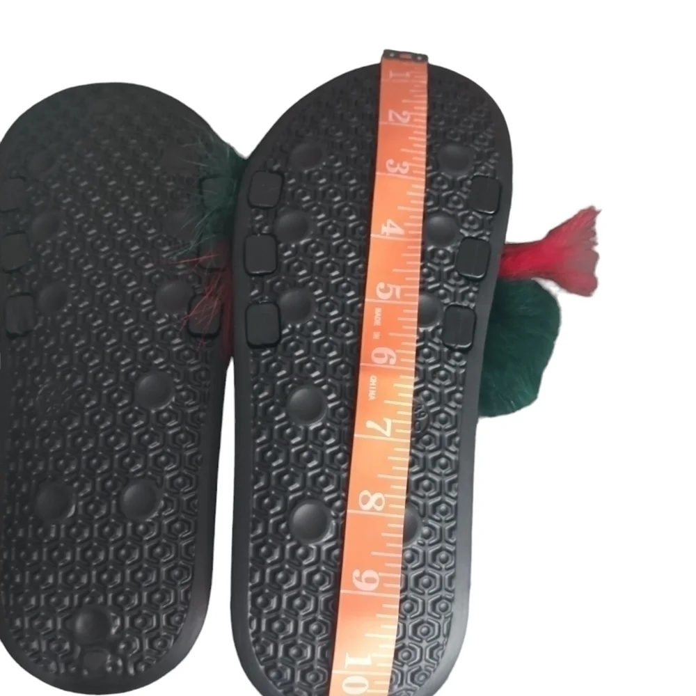 Green and Red Flat Slide Sandals Women's Size 8.5